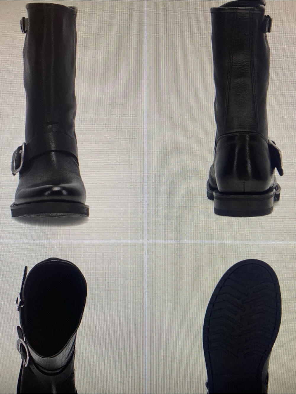 Frye Black Mid-Calf Buckle Leather Moto Boots